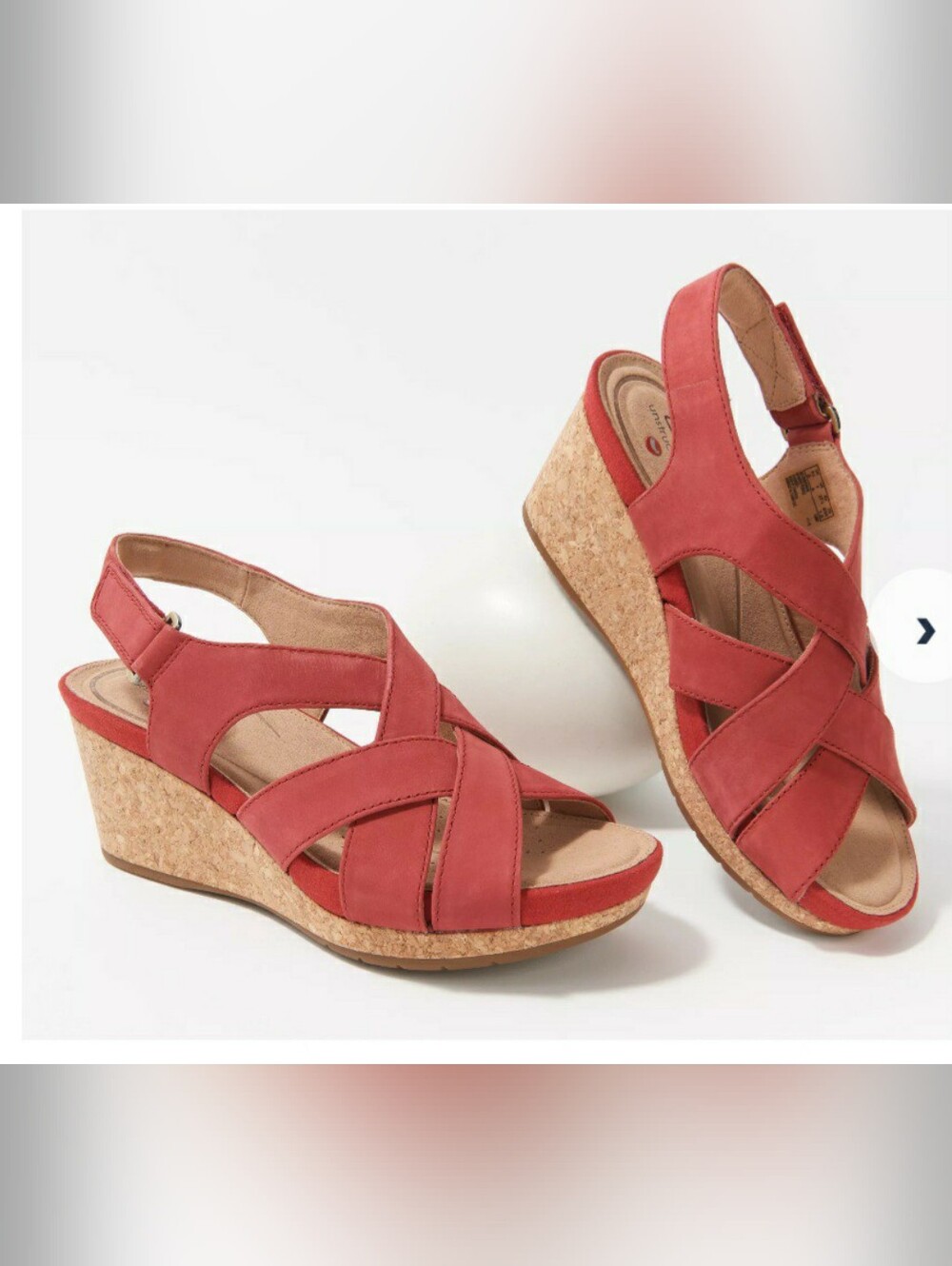 Clarks Unstructured Red Nubuck Leather Wedge Sandals Shoes Women's 8